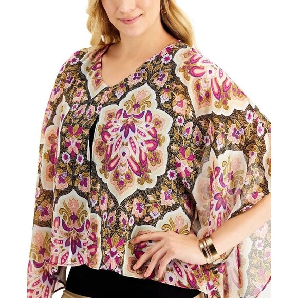 JM Collection Tops - JM Collection Womens Plus 1X Top Poncho Overlay with Attached Tank Top Blouse